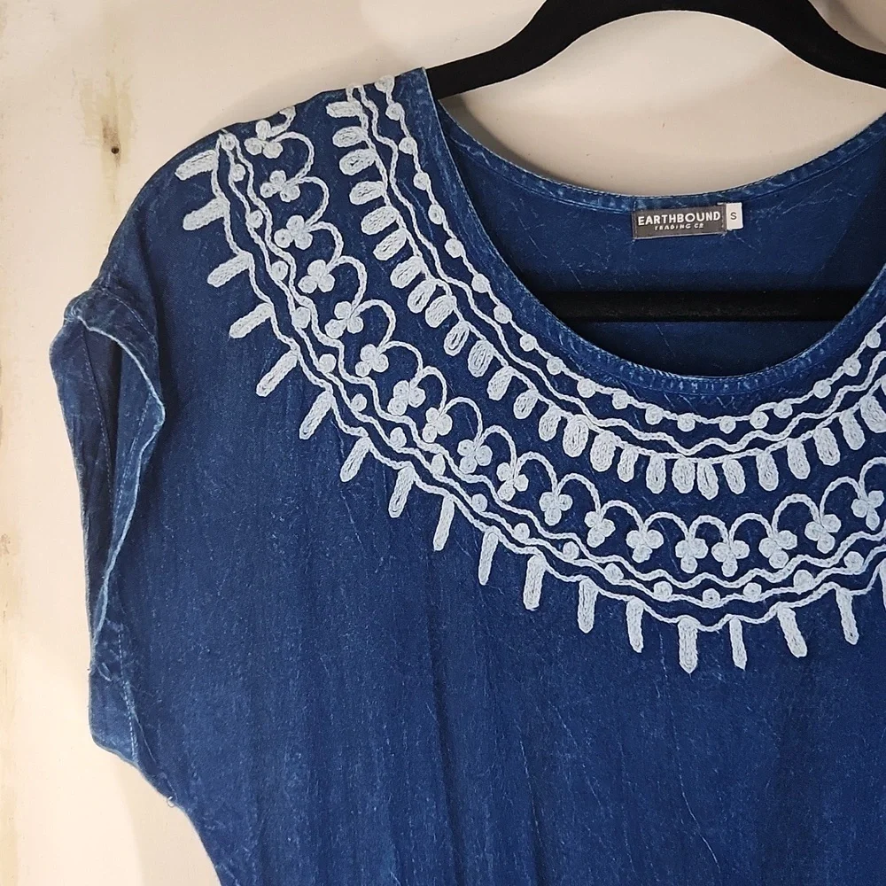 Earthbound Trading Co. Blue Chambray Cowgirl Dress - Sz S, NWOT - Picture 2 of 8